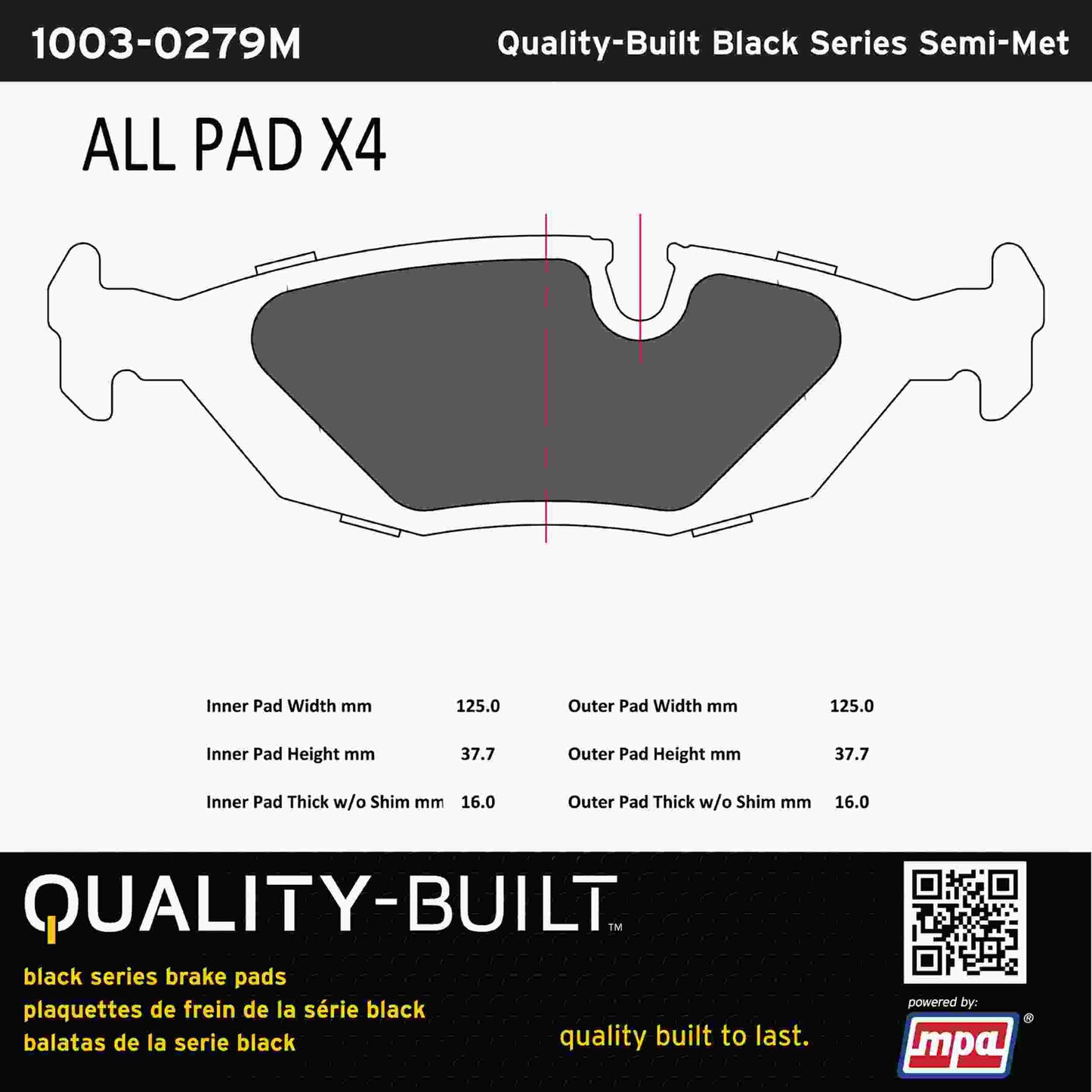 Quality-Built Black Series Semi-Metallic Brake Pads 1003-0279M