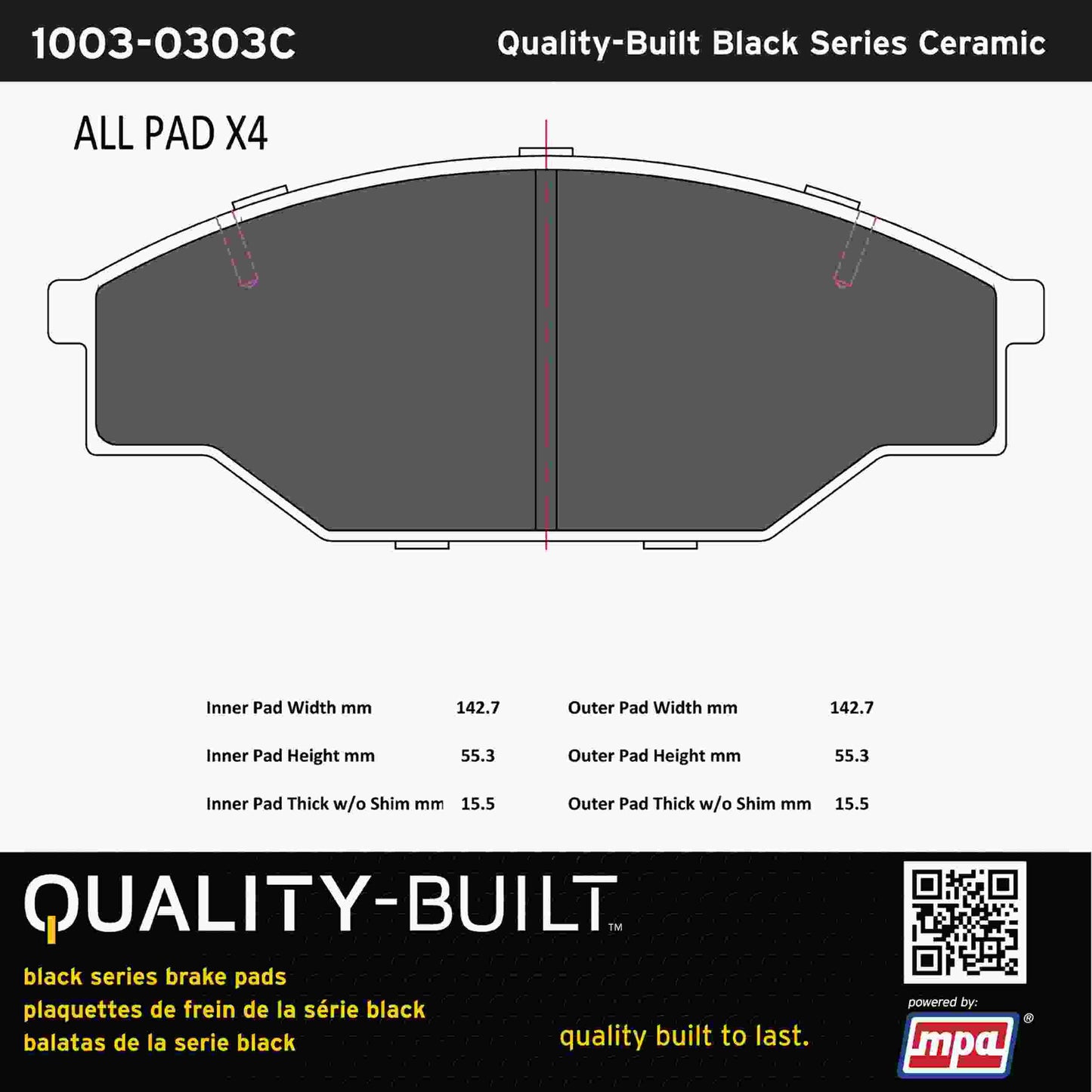 Quality-Built Black Series Ceramic Brake Pads 1003-0303C