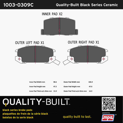 Quality-Built Black Series Ceramic Brake Pads 1003-0309C