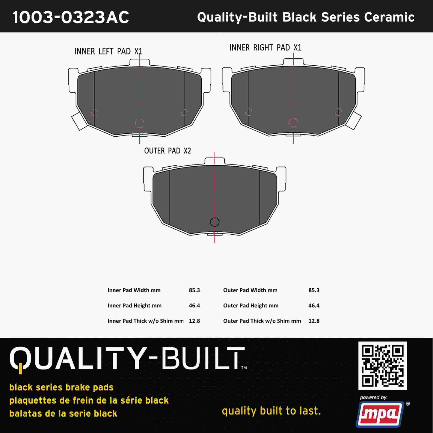Quality-Built Black Series Ceramic Brake Pads 1003-0323AC