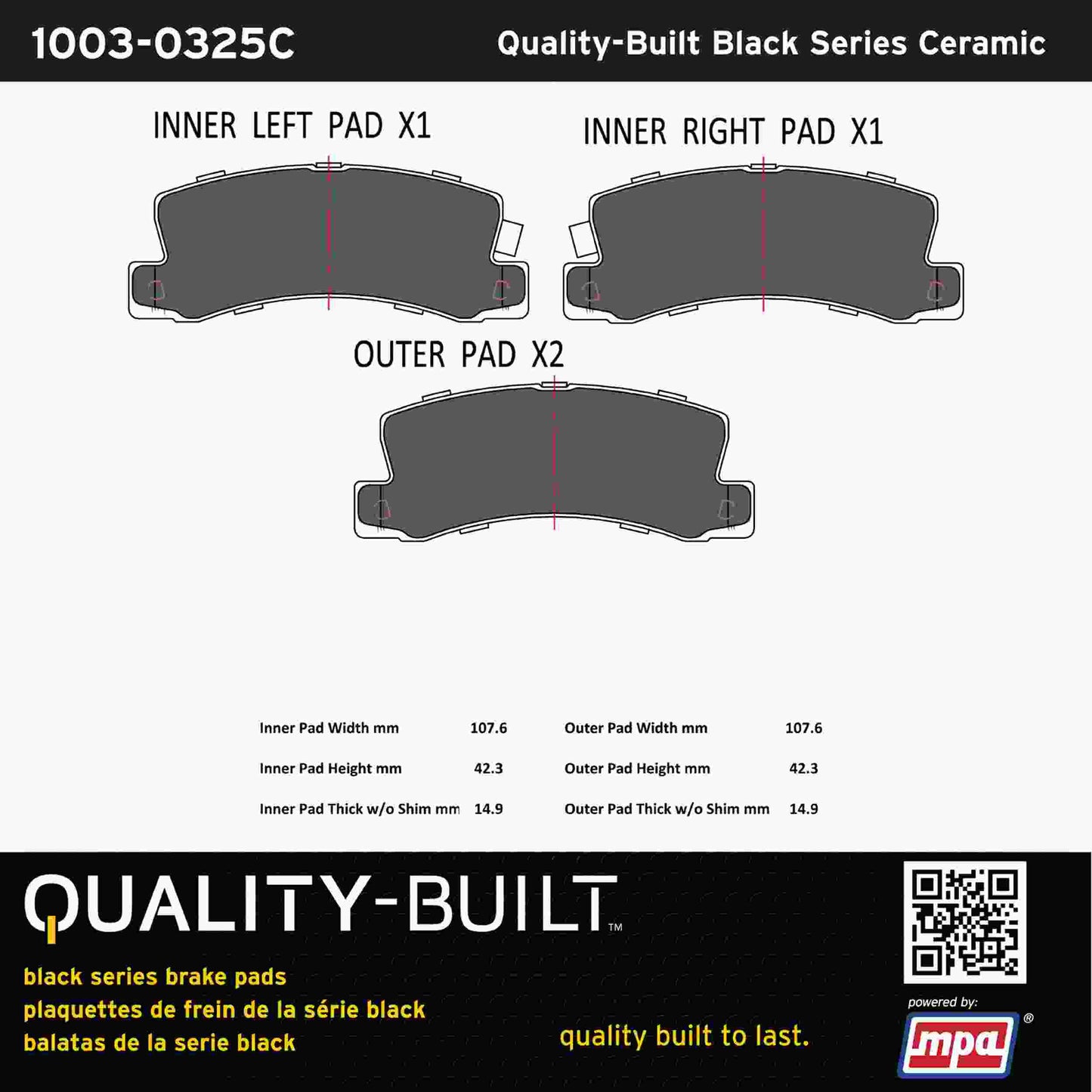 Quality-Built Black Series Ceramic Brake Pads 1003-0325C