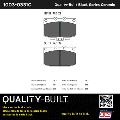 Quality-Built Black Series Ceramic Brake Pads 1003-0331C