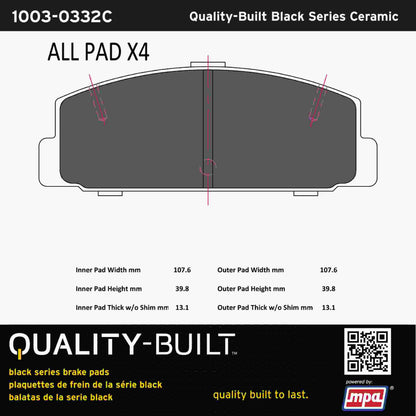 Quality-Built Black Series Ceramic Brake Pads 1003-0332C