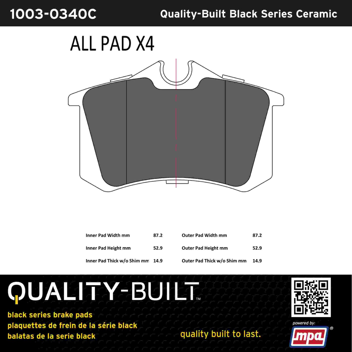 Quality-Built Black Series Ceramic Brake Pads 1003-0340C
