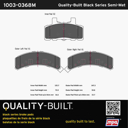 Quality-Built Black Series Semi-Metallic Brake Pads 1003-0368M