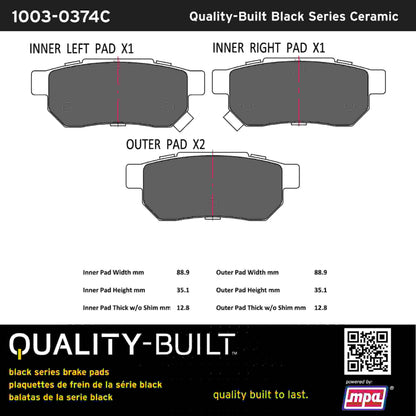 Quality-Built Black Series Ceramic Brake Pads 1003-0374C