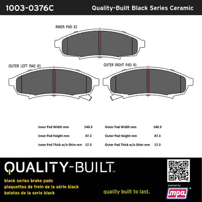 Quality-Built Black Series Ceramic Brake Pads 1003-0376C