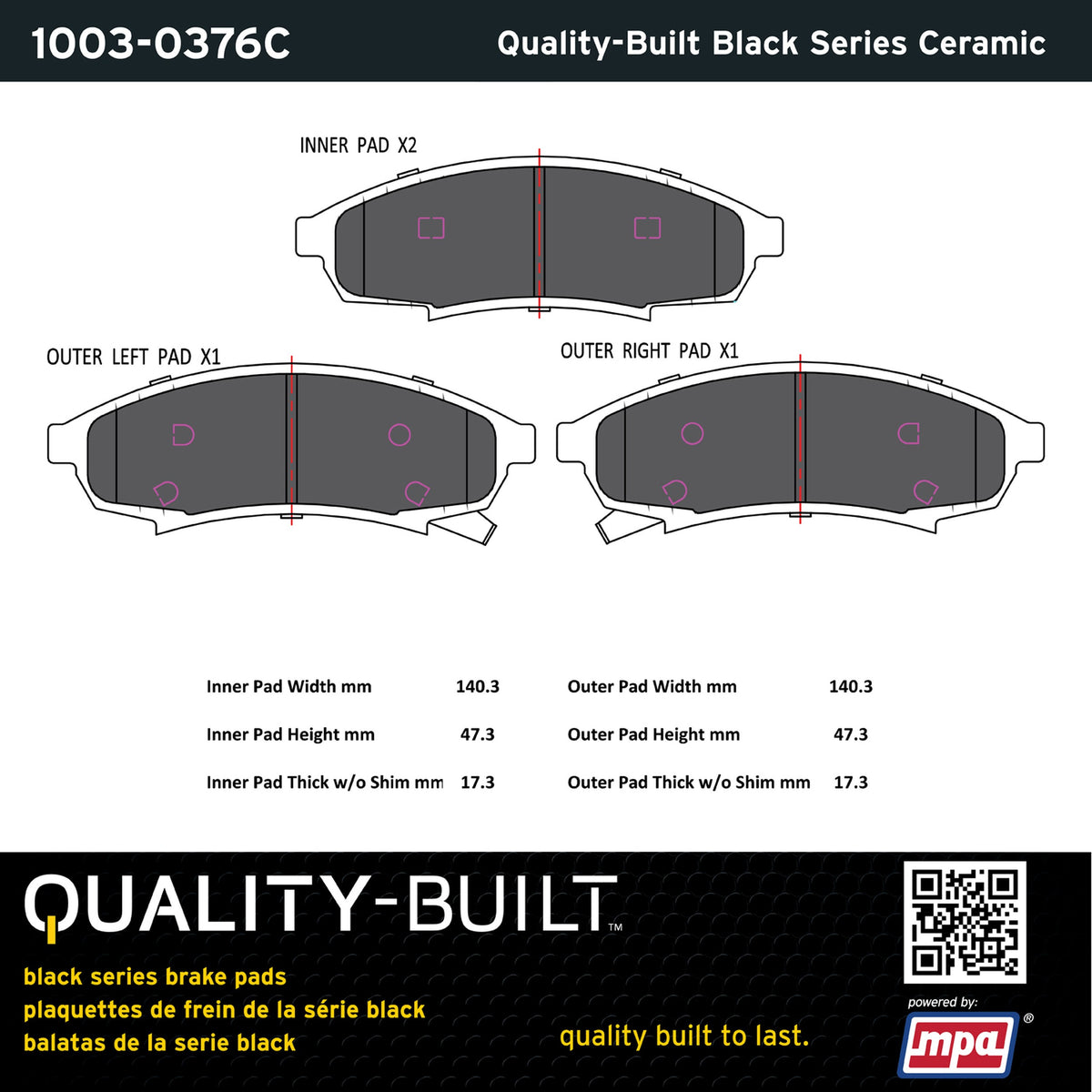 Quality-Built Black Series Ceramic Brake Pads 1003-0376C