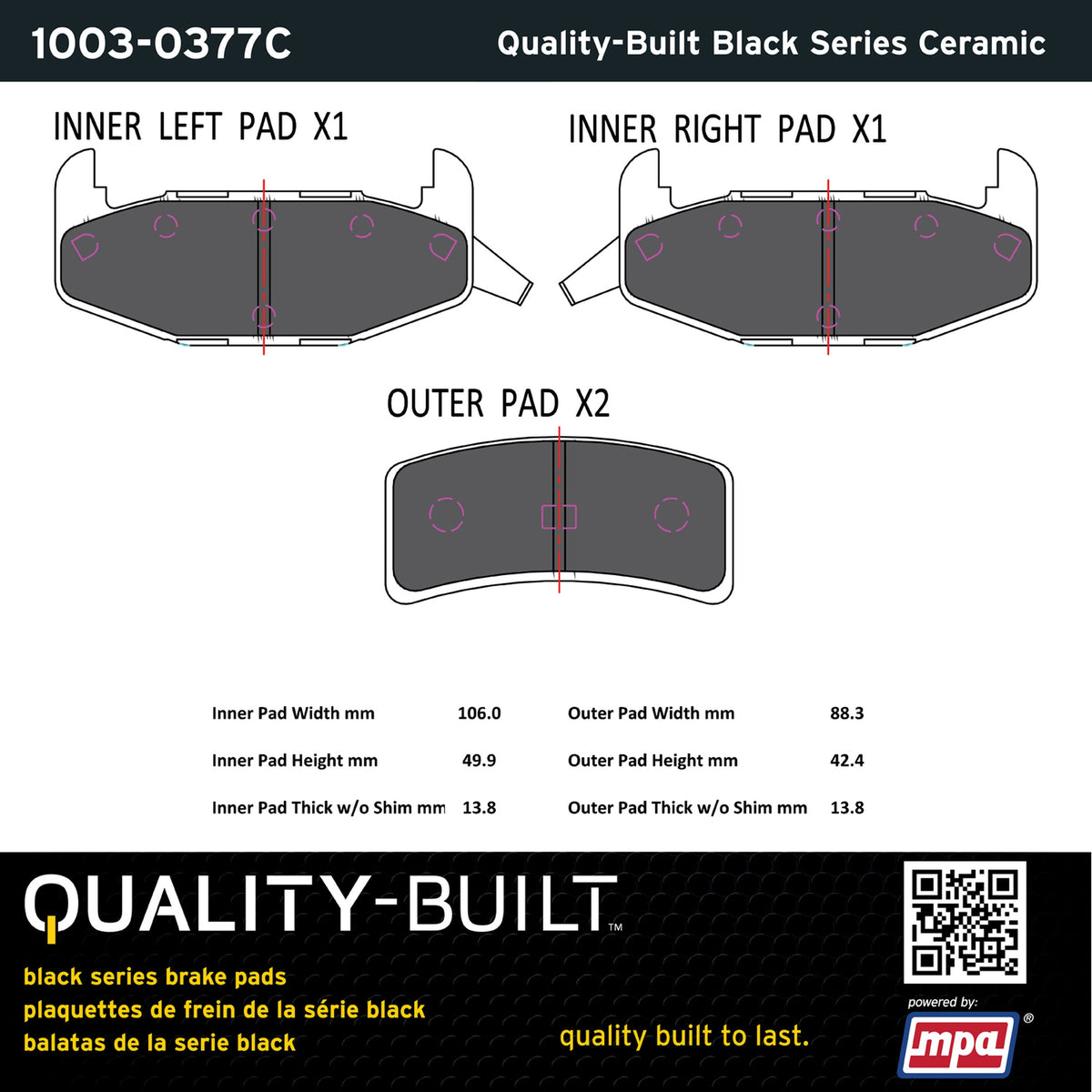 Quality-Built Black Series Ceramic Brake Pads 1003-0377C