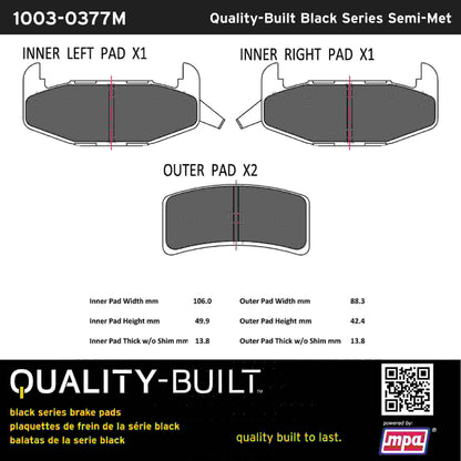 Quality-Built Black Series Semi-Metallic Brake Pads 1003-0377M