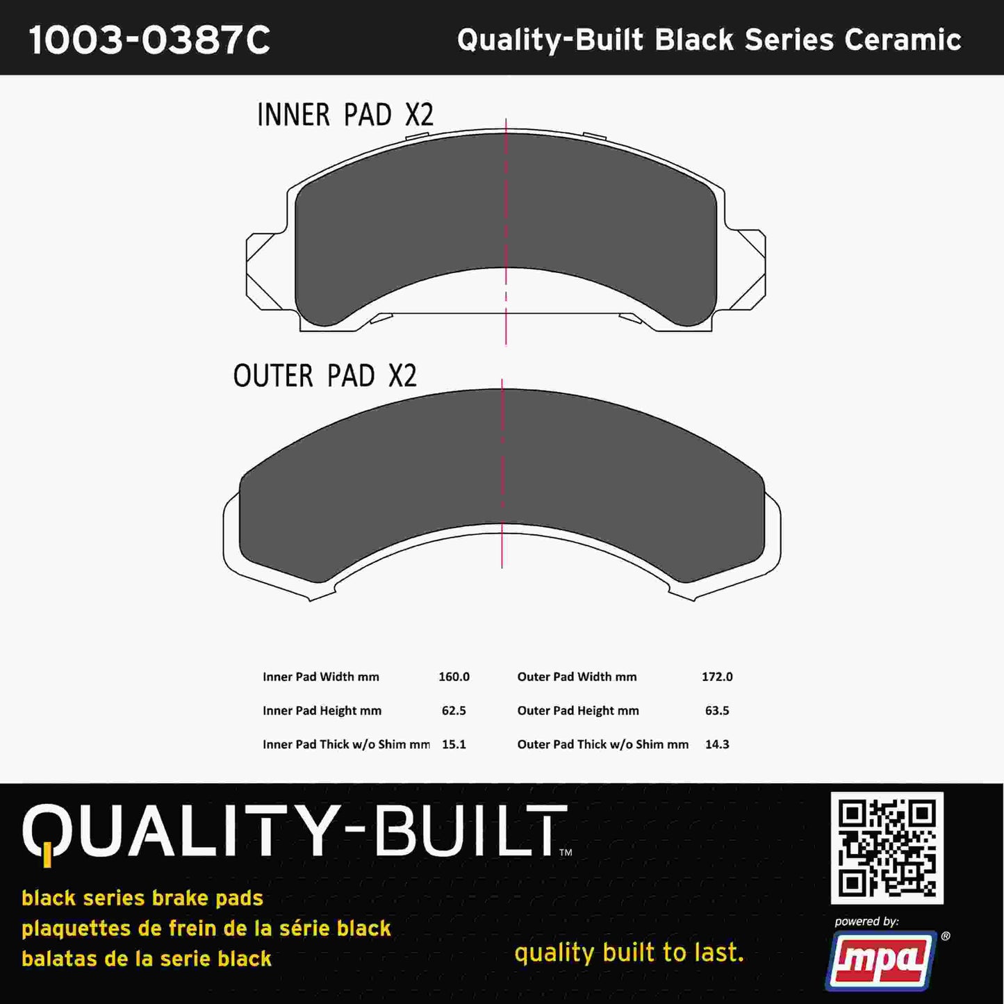 Quality-Built Black Series Ceramic Brake Pads 1003-0387C