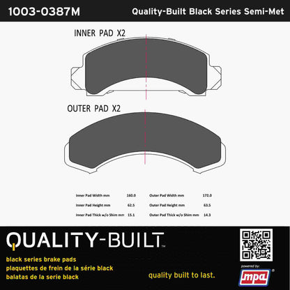 Quality-Built Black Series Semi-Metallic Brake Pads 1003-0387M