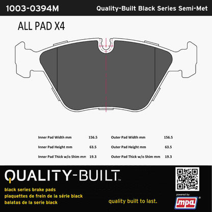 Quality-Built Black Series Semi-Metallic Brake Pads 1003-0394M