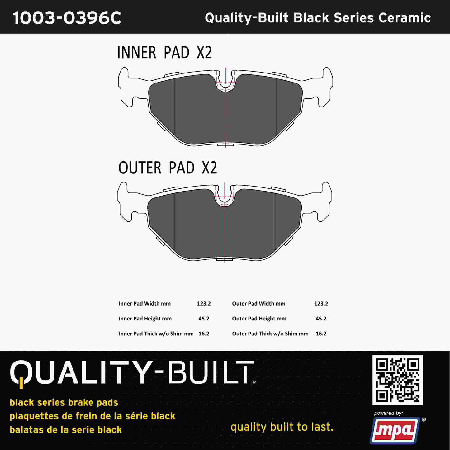 Quality-Built Black Series Ceramic Brake Pads 1003-0396C