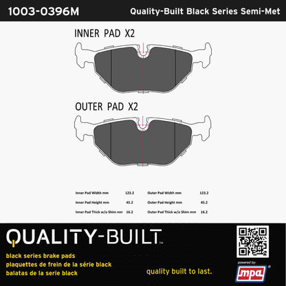 Quality-Built Black Series Semi-Metallic Brake Pads 1003-0396M