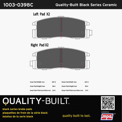 Quality-Built Black Series Ceramic Brake Pads 1003-0398C