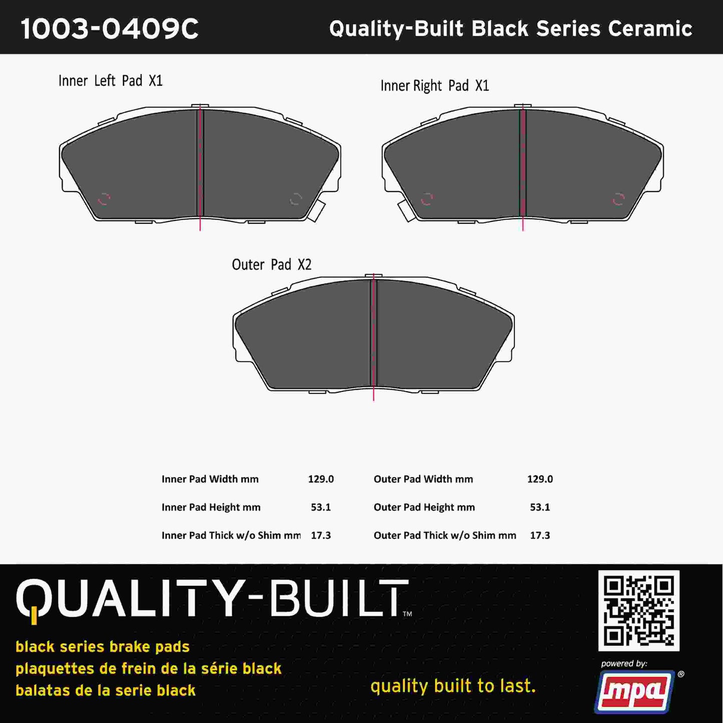 Quality-Built Black Series Ceramic Brake Pads 1003-0409C