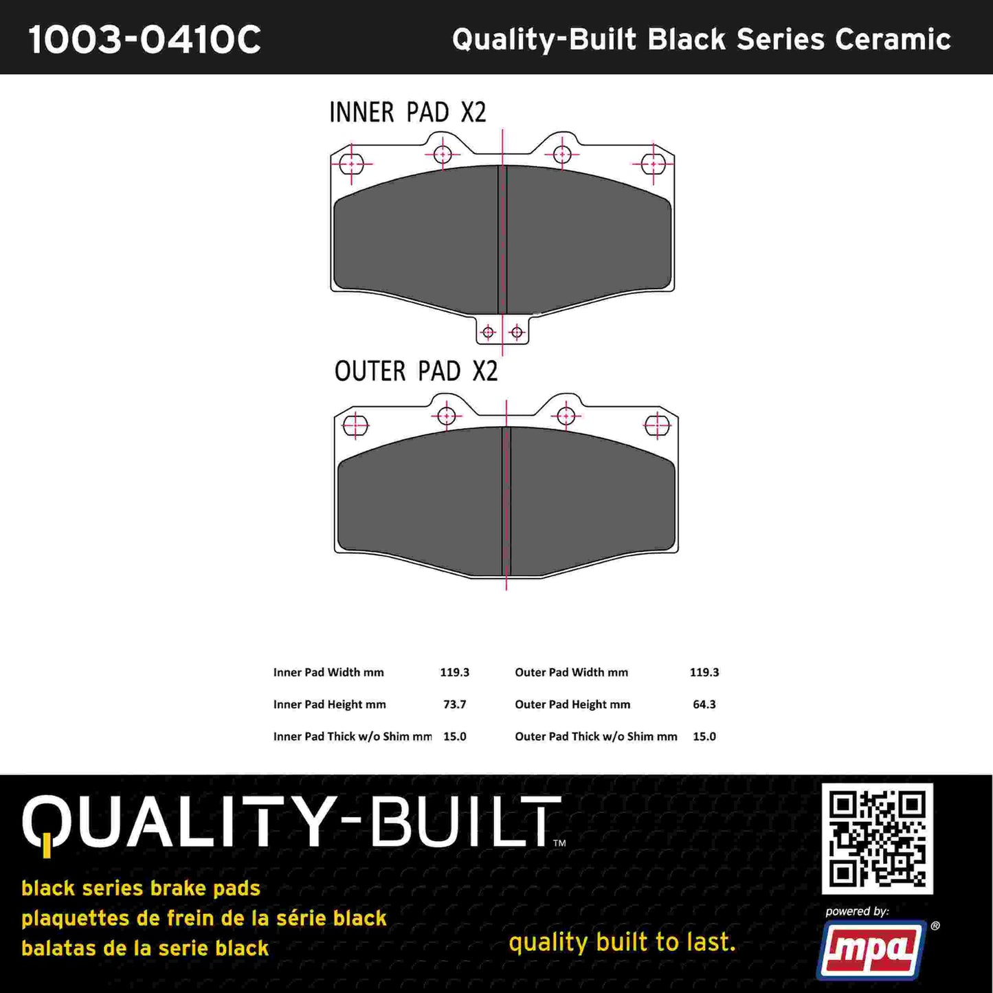 Quality-Built Black Series Ceramic Brake Pads 1003-0410C