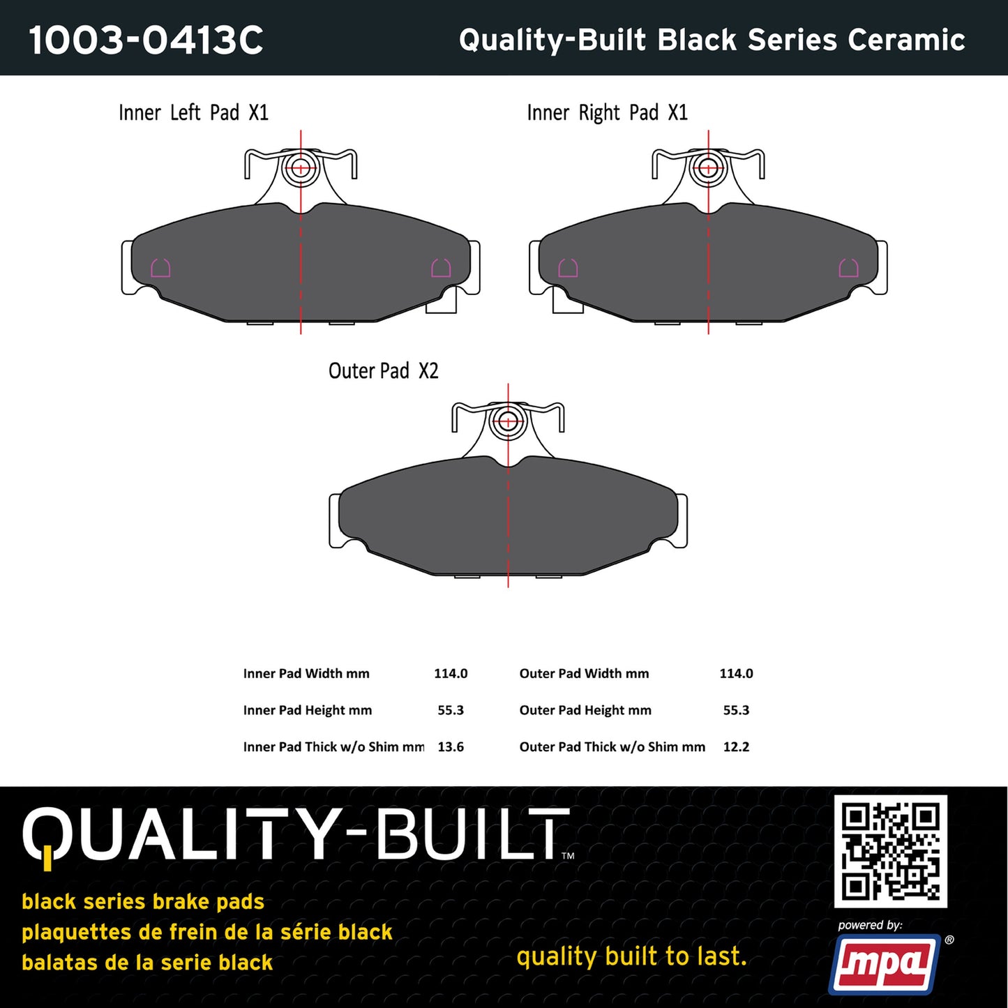 Quality-Built Black Series Ceramic Brake Pads 1003-0413C