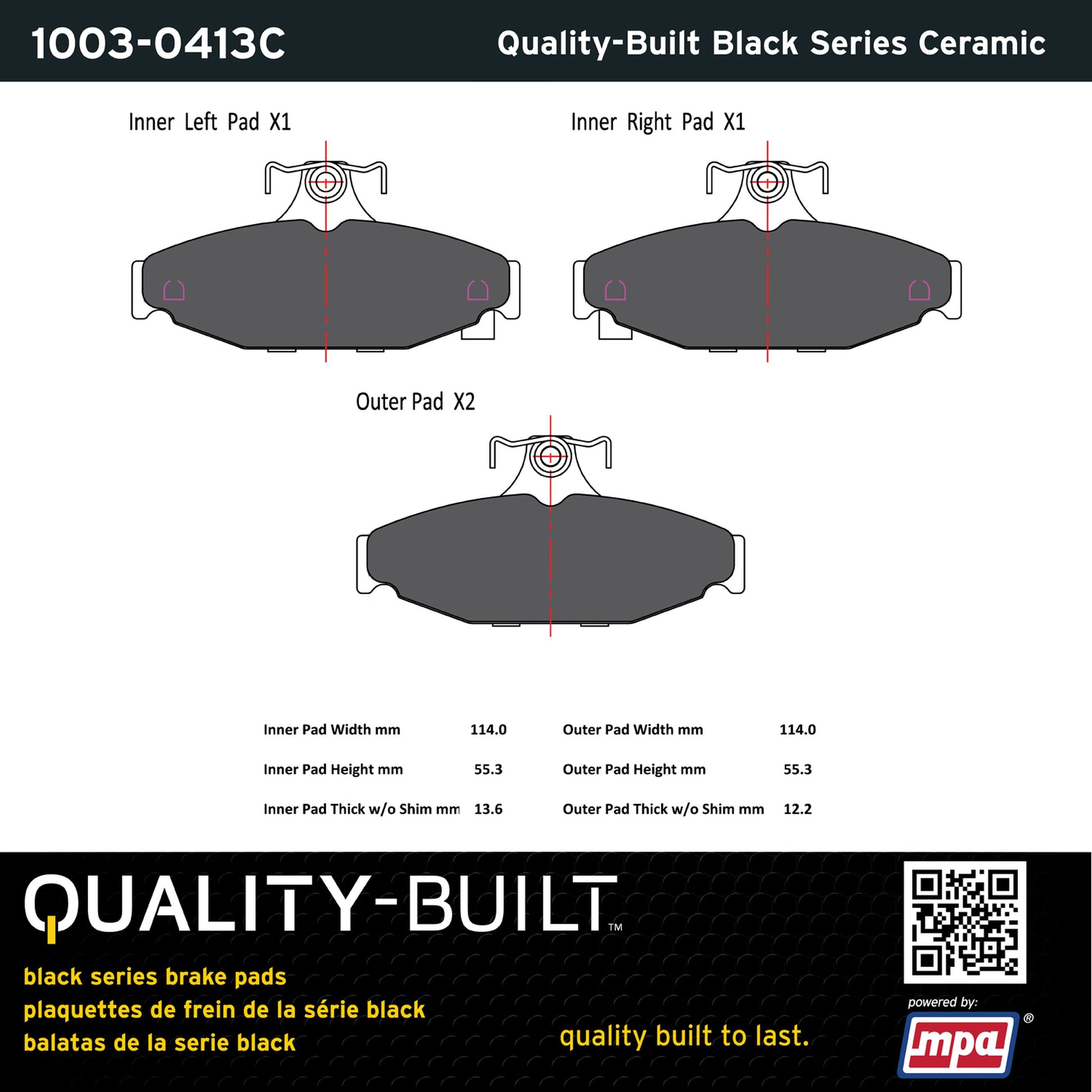 Quality-Built Black Series Ceramic Brake Pads 1003-0413C