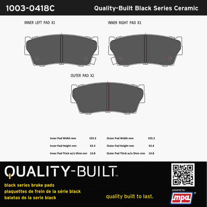 Quality-Built Black Series Ceramic Brake Pads 1003-0418C