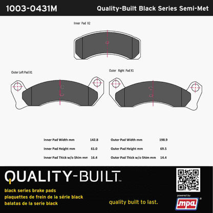 Quality-Built Black Series Semi-Metallic Brake Pads 1003-0431M