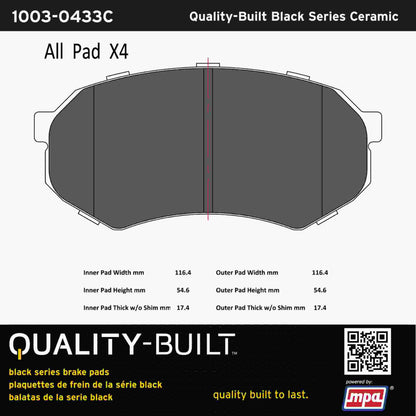Quality-Built Black Series Ceramic Brake Pads 1003-0433C