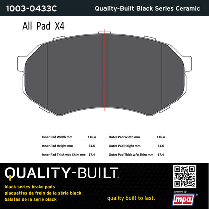 Quality-Built Black Series Ceramic Brake Pads 1003-0433C