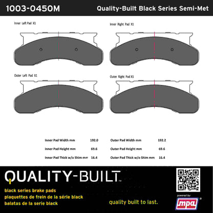 Quality-Built Black Series Semi-Metallic Brake Pads 1003-0450M