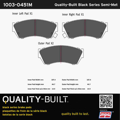 Quality-Built Black Series Semi-Metallic Brake Pads 1003-0451M