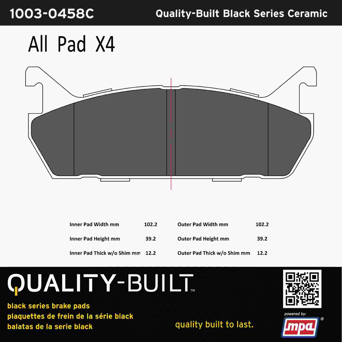 Quality-Built Black Series Ceramic Brake Pads 1003-0458C