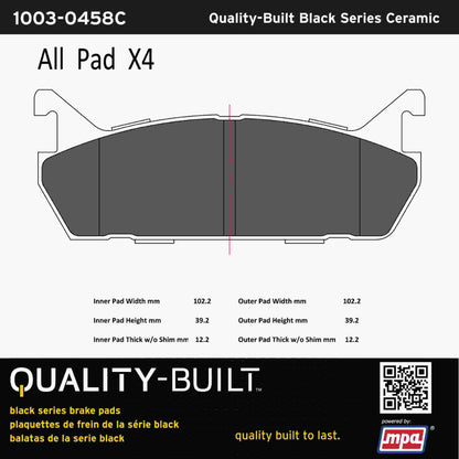 Quality-Built Black Series Ceramic Brake Pads 1003-0458C