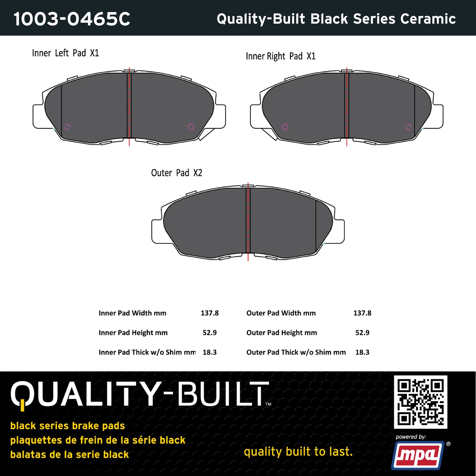 Quality-Built Black Series Ceramic Brake Pads 1003-0465C