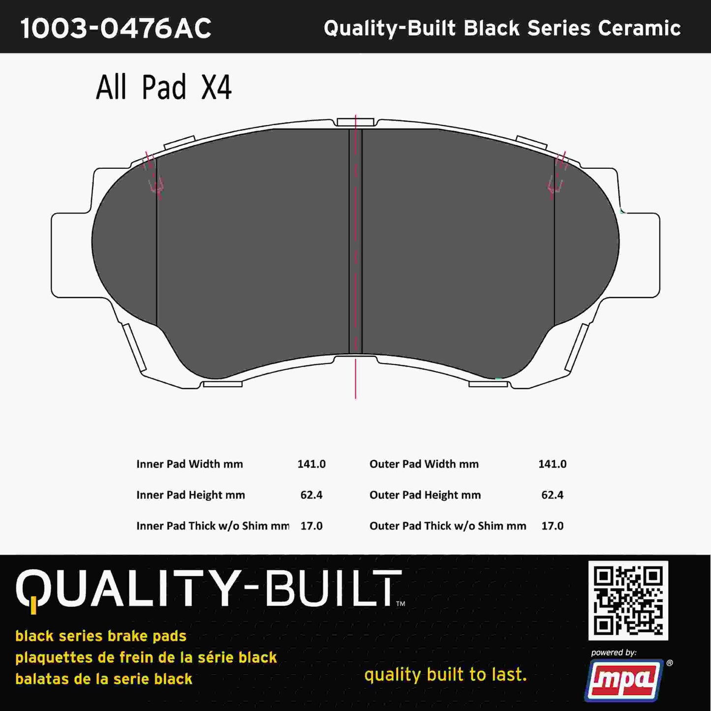 Quality-Built Black Series Ceramic Brake Pads 1003-0476AC