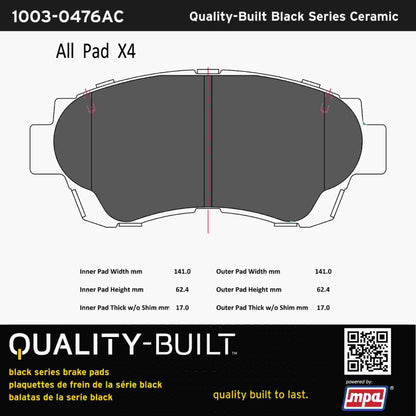 Quality-Built Black Series Ceramic Brake Pads 1003-0476AC