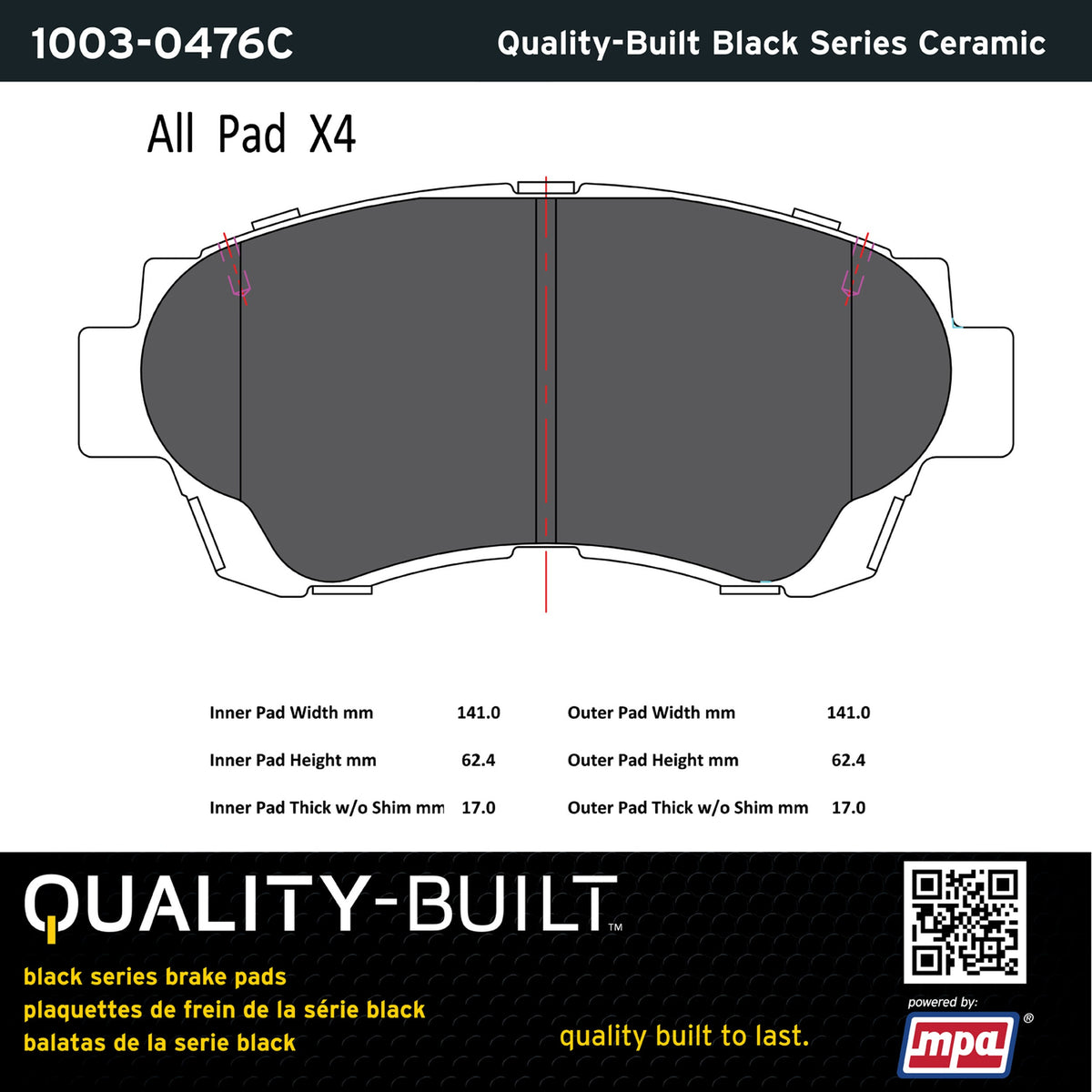 Quality-Built Black Series Ceramic Brake Pads 1003-0476C