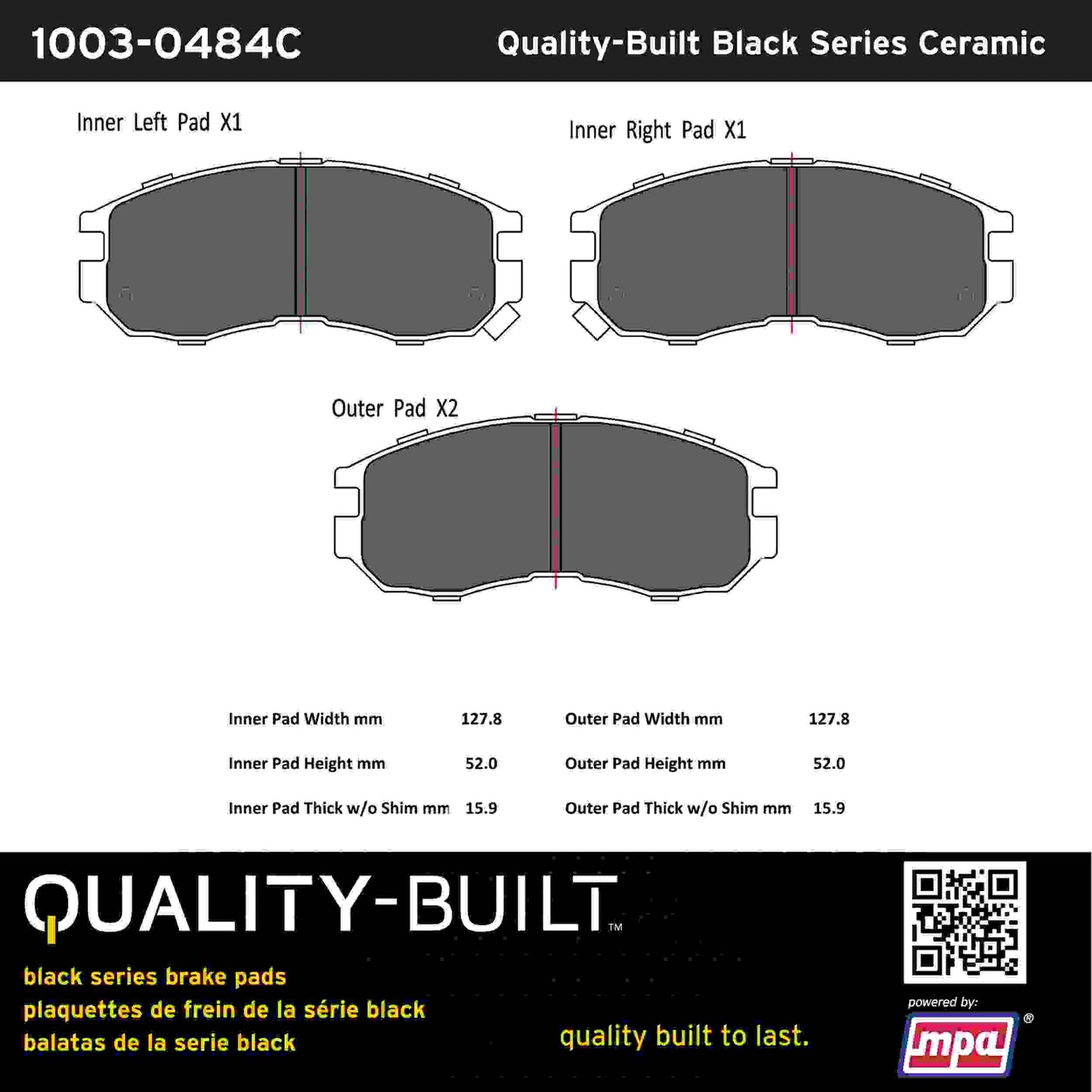 Quality-Built Black Series Ceramic Brake Pads 1003-0484C