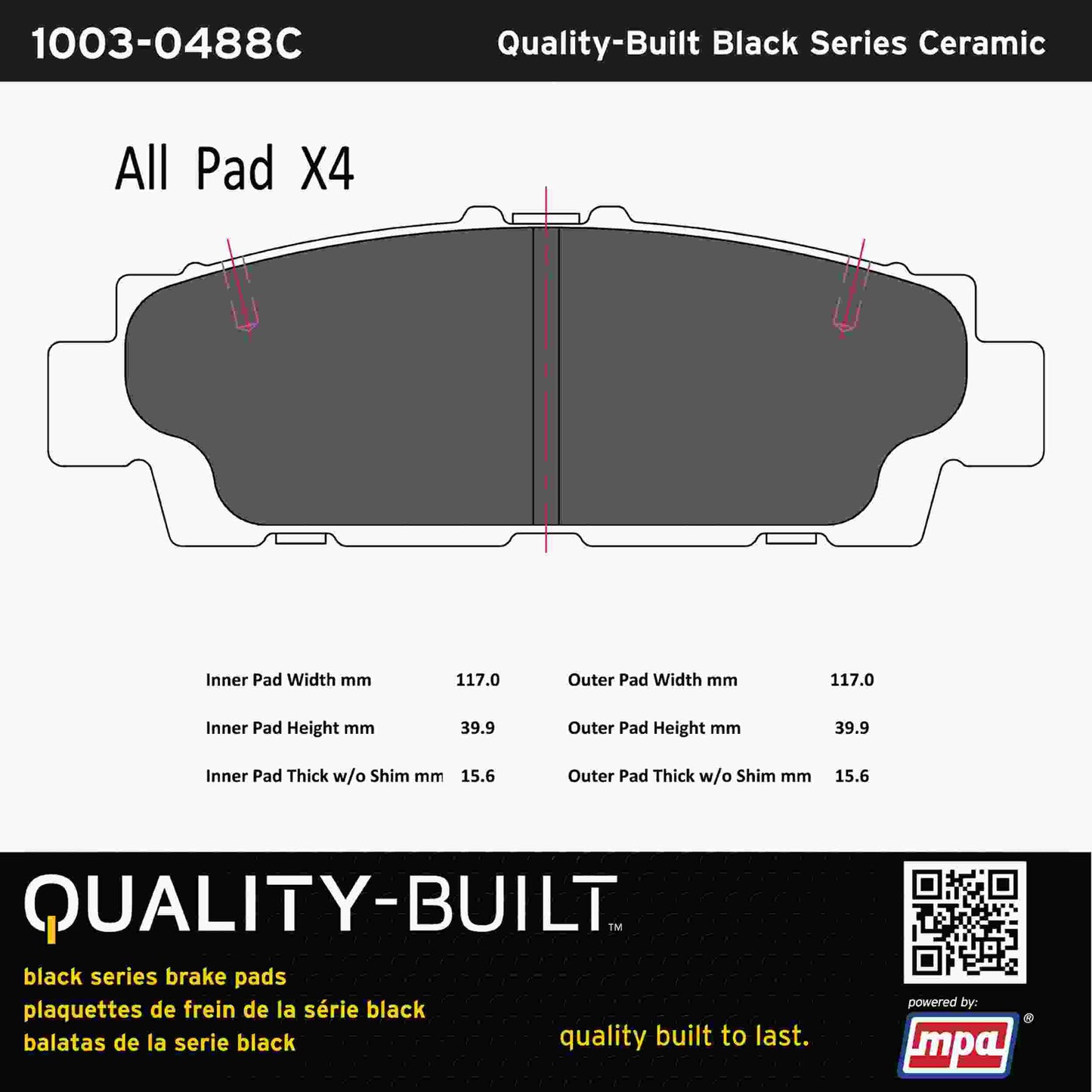 Quality-Built Black Series Ceramic Brake Pads 1003-0488C