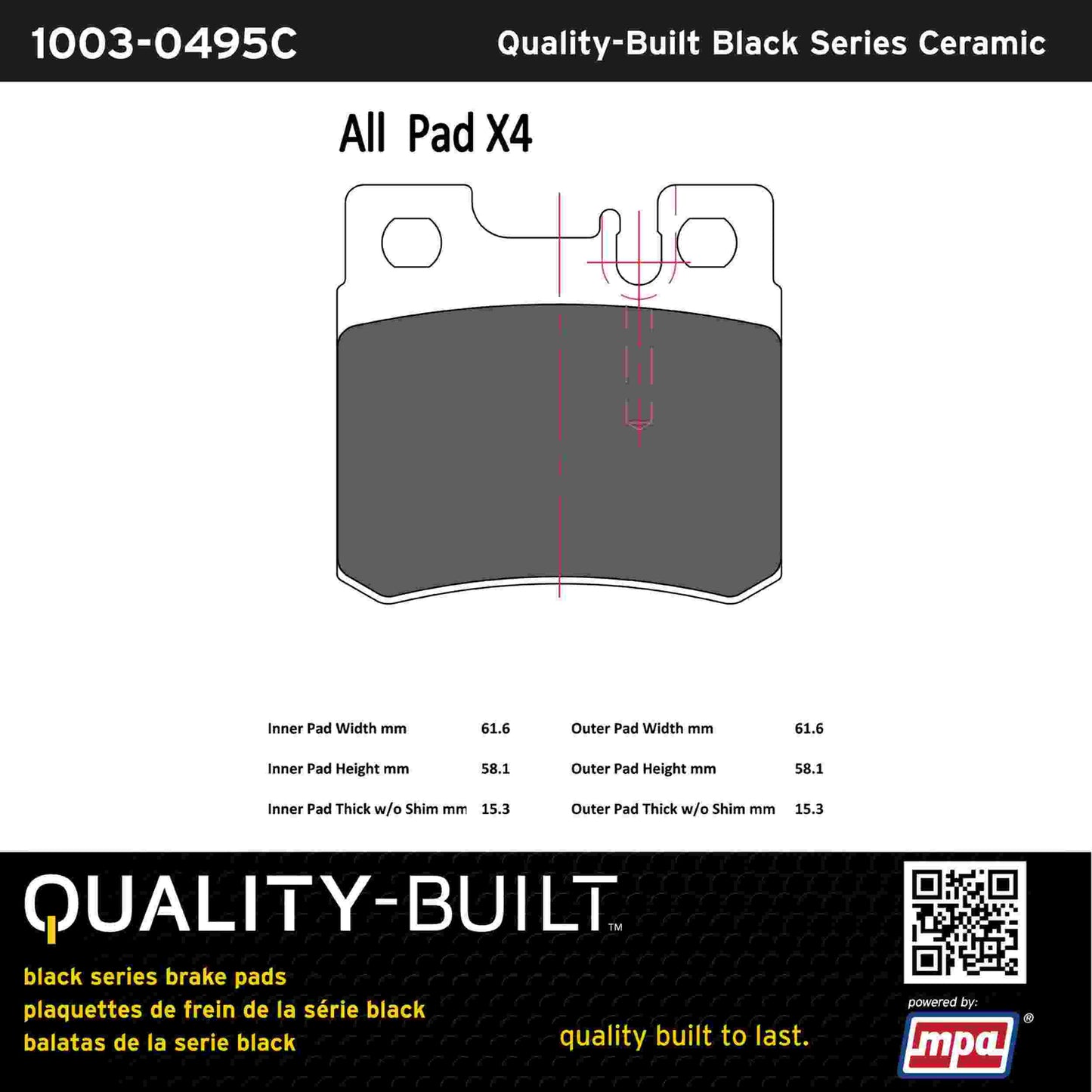 Quality-Built Black Series Ceramic Brake Pads 1003-0495C