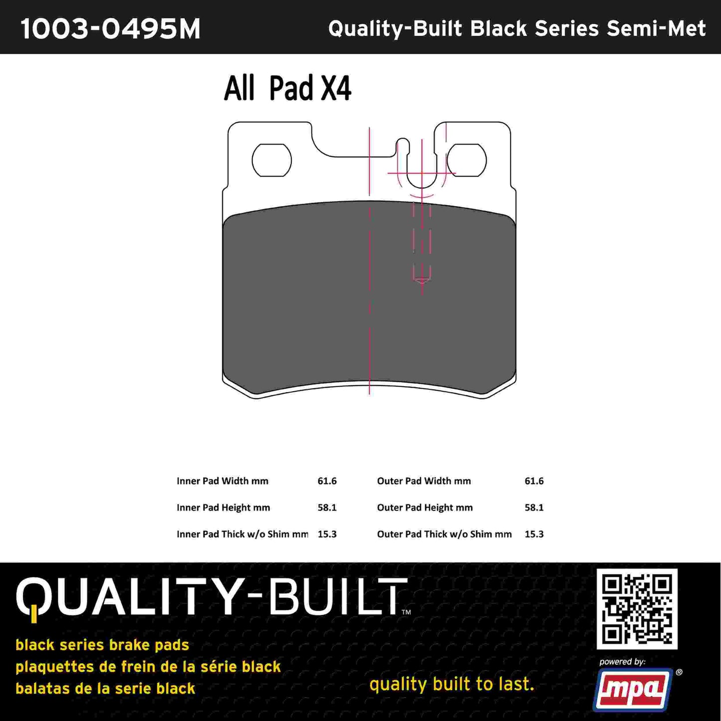 Quality-Built Black Series Semi-Metallic Brake Pads 1003-0495M