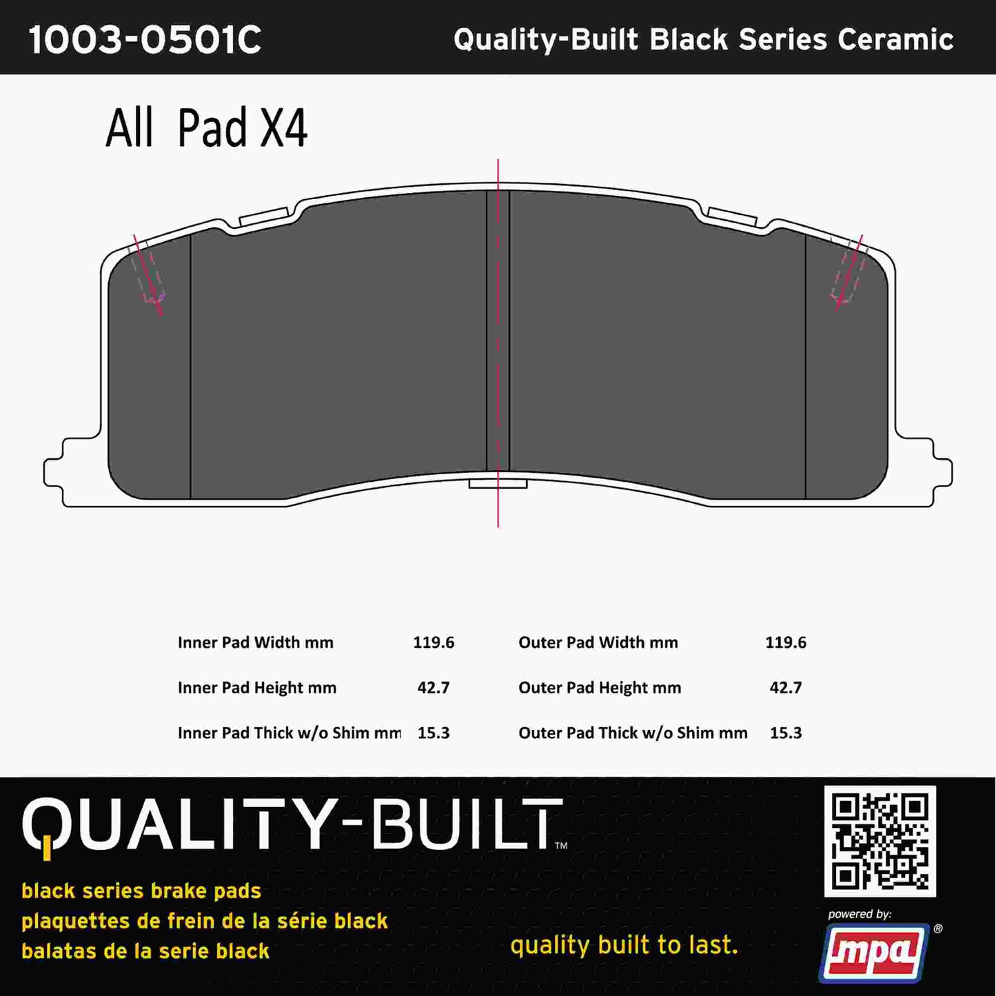 Quality-Built Black Series Ceramic Brake Pads 1003-0501C