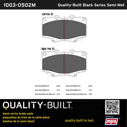Quality-Built Black Series Semi-Metallic Brake Pads 1003-0502M