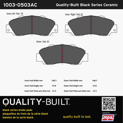 Quality-Built Black Series Ceramic Brake Pads 1003-0503AC
