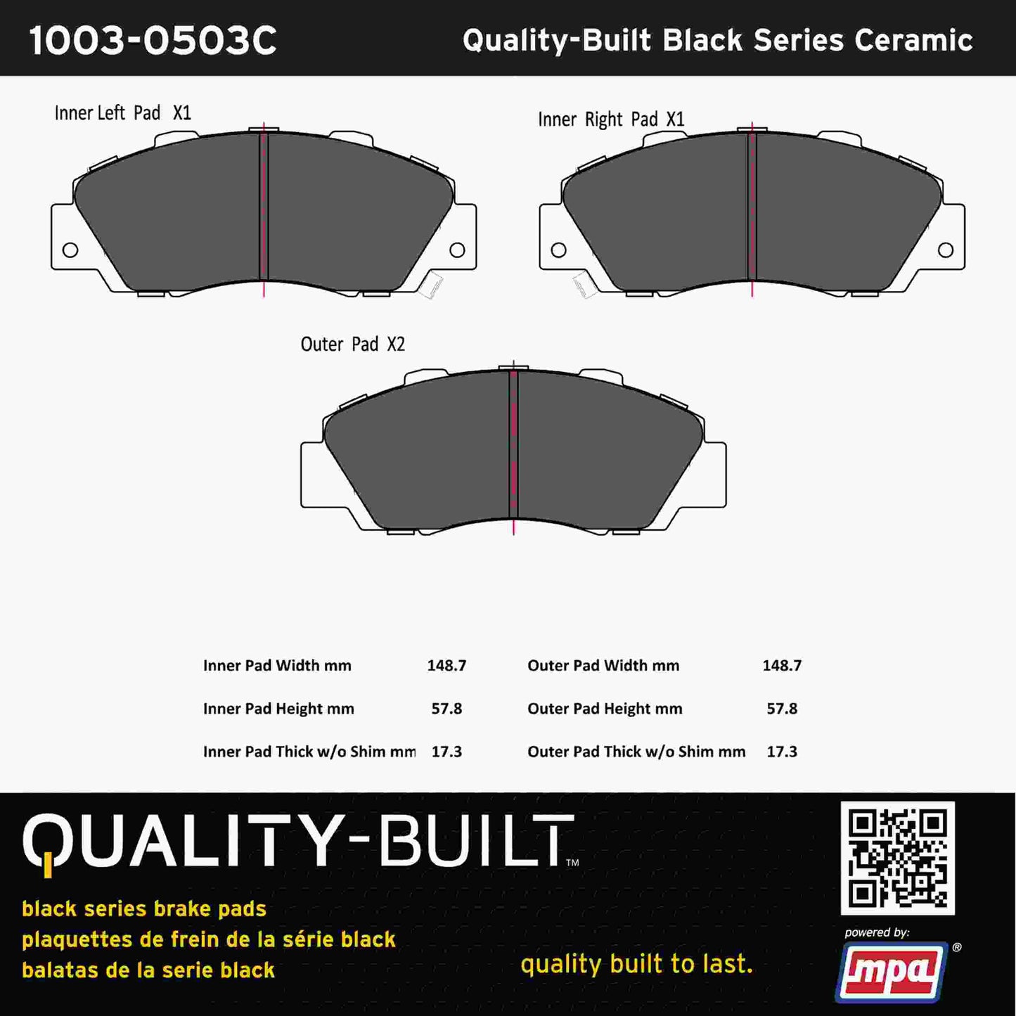 Quality-Built Black Series Ceramic Brake Pads 1003-0503C