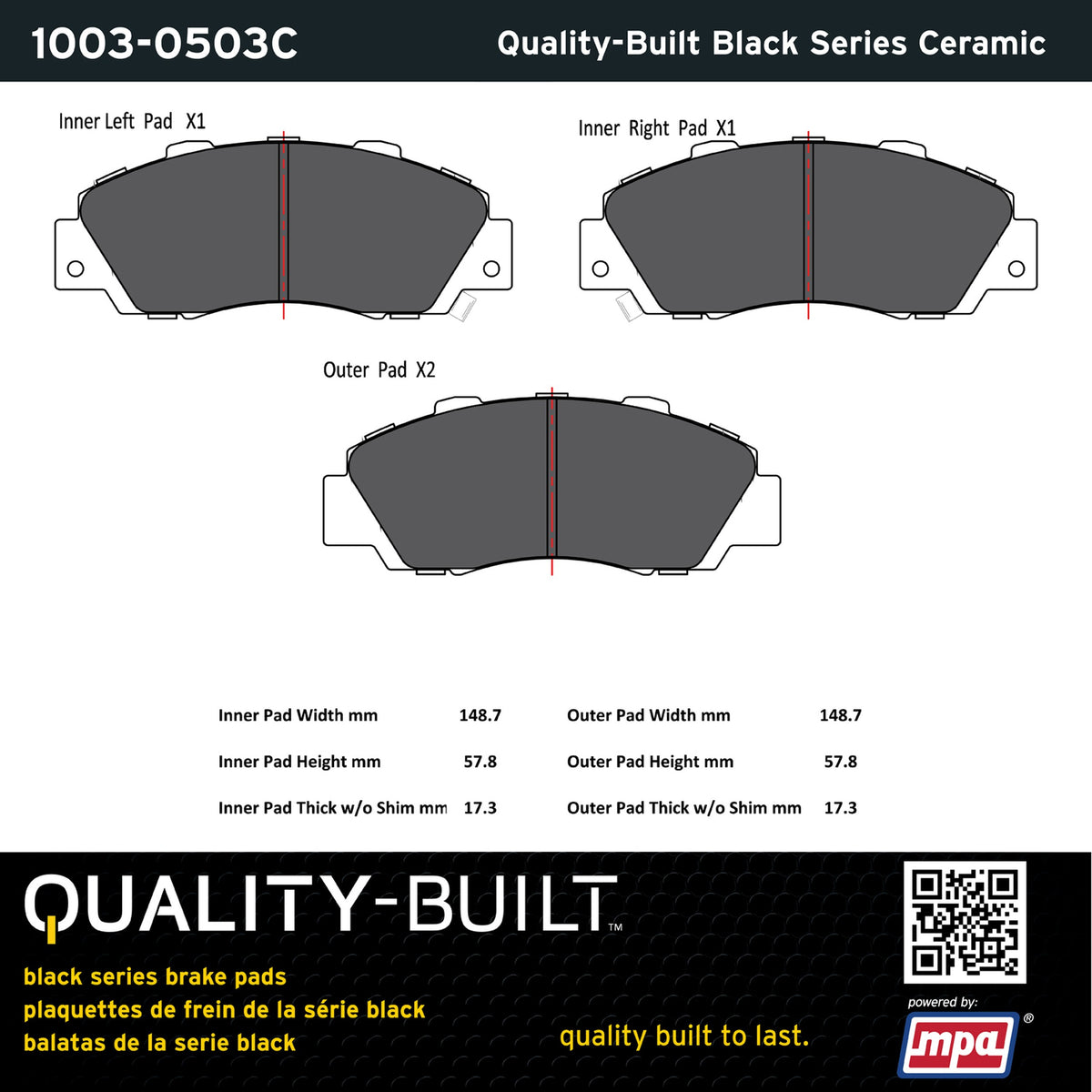Quality-Built Black Series Ceramic Brake Pads 1003-0503C