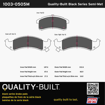 Quality-Built Black Series Semi-Metallic Brake Pads 1003-0505M