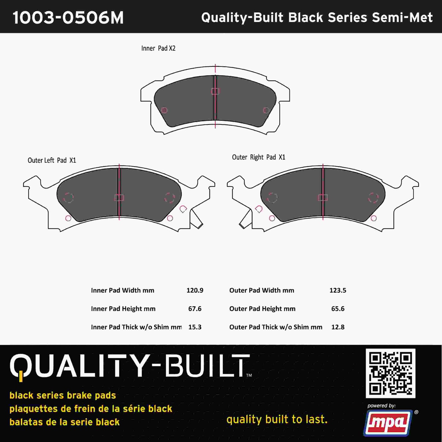 Quality-Built Black Series Semi-Metallic Brake Pads 1003-0506M