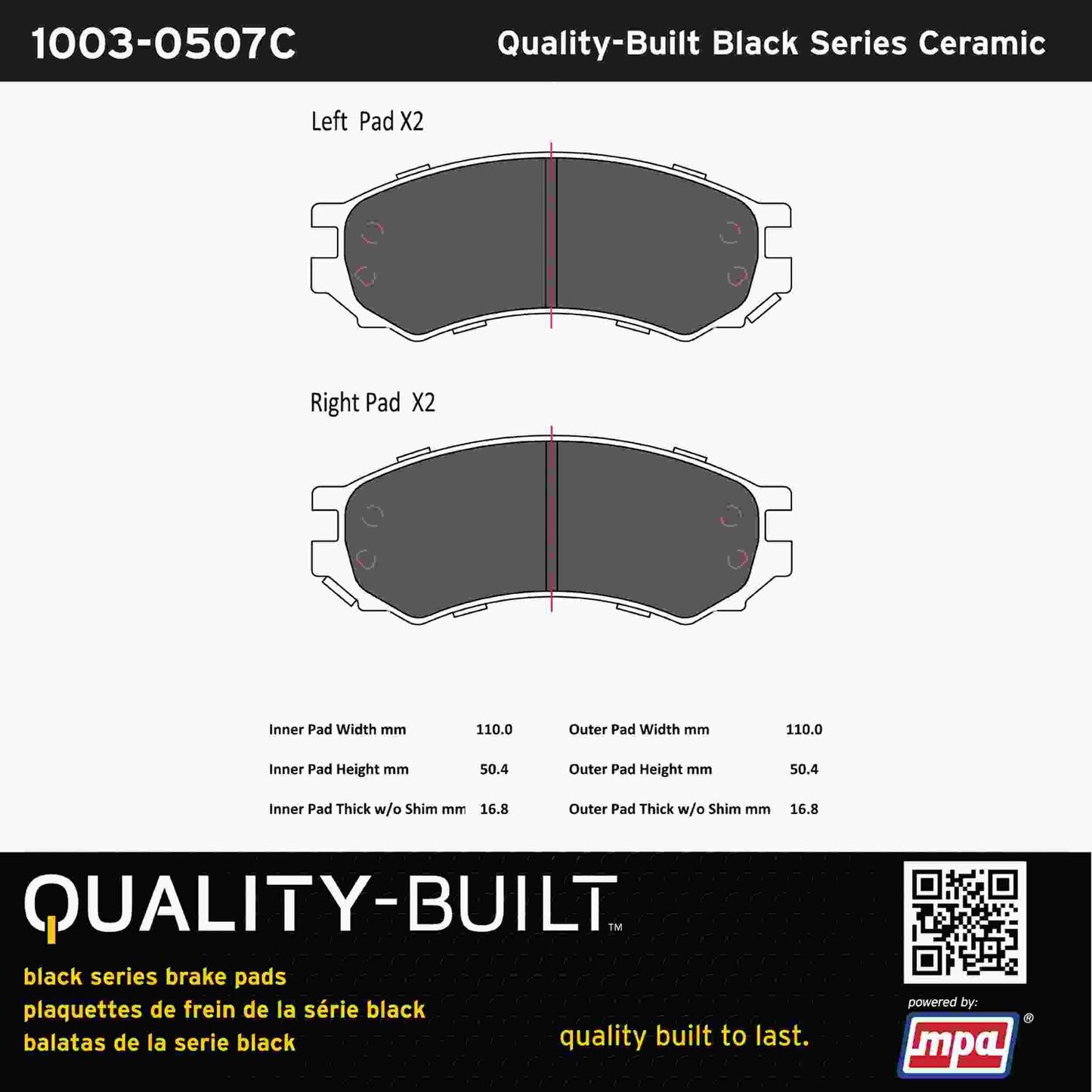 Quality-Built Black Series Ceramic Brake Pads 1003-0507C