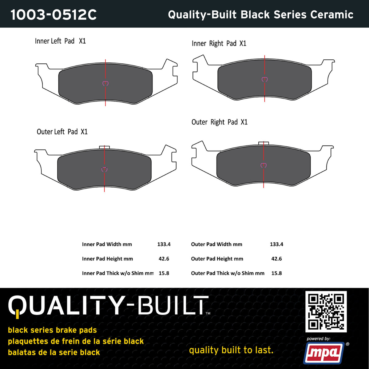 Quality-Built Black Series Ceramic Brake Pads 1003-0512C