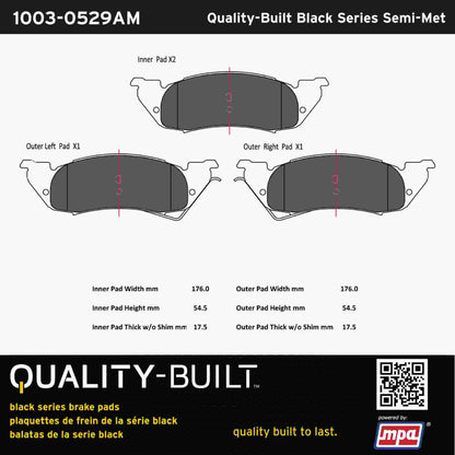 Quality-Built Black Series Semi-Metallic Brake Pads 1003-0529AM